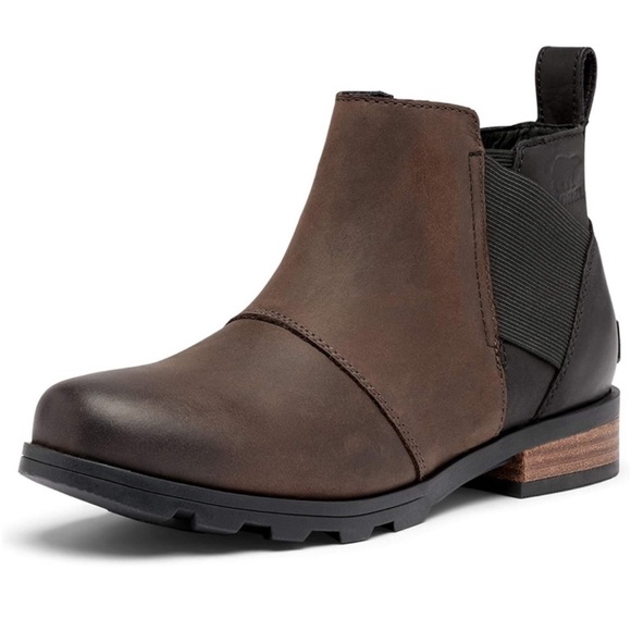 NEW IN BOX Sorel Emelie Chelsea boots black/brown size 6 - Picture 2 of 8